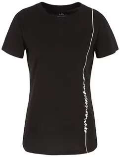 Koszulki i topy damskie - Armani Exchange Damska koszulka z logo Signature Crew Neck Cotton Jersey Tee T-Shirt, czarny, XXL - grafika 1
