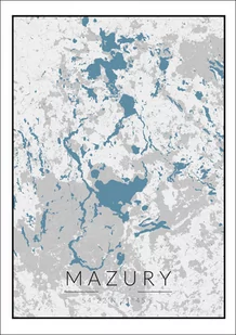 Galeria Plakatu, Mazury mapa czarno biało niebieska, 70x100 cm - Plakaty - miniaturka - grafika 1