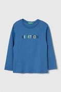 Bluzki dla chłopców - United Colors of Benetton longsleeve bawełniany dziecięcy kolor niebieski z nadrukiem - miniaturka - grafika 1