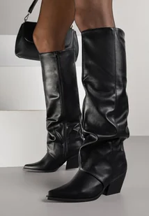 Czarne Kozaki na Stożkowym Obcasie z Marszczoną Cholewką Atika - Kozaki damskie - miniaturka - grafika 1