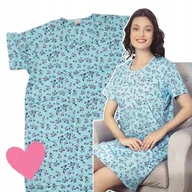 Piżamy damskie - KOSZULA NOCNA BAWEŁNIANA 50 52 5XL luźna piżama kwiaty bawełna niebieska - miniaturka - grafika 1