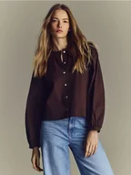 Koszule damskie - Reserved - Koszula z ozdobnym kołnierzem - ciemnobrązowy - miniaturka - grafika 1