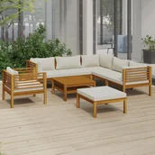 Meble ogrodowe - 8-cz. zestaw wypoczynkowy do ogrodu, kremowe poduszki, akacja - miniaturka - grafika 1