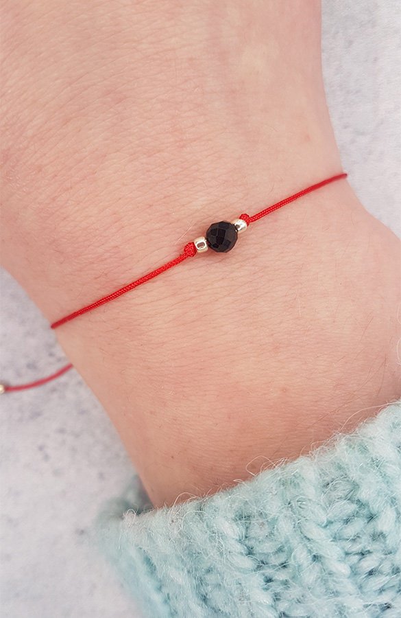 Bransoletka pełna SZCZĘŚCIA - czarny TURMALIN - regulowana z makramą