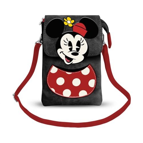 Myszka Minnie Face-Torebka na Telefon, Czarna, 12 x 20 cm