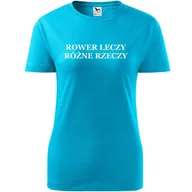 Koszulki i topy damskie - Damska Koszulka Rowerowa Rower leczy różne rzeczy Prezent dla Rowerzystki turkusowy M - miniaturka - grafika 1