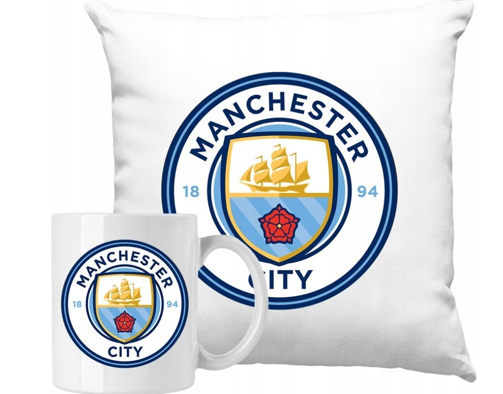 ZESTAW PODUSZKA + KUBEK Manchester City Logo Pomysł Na Prezent +IMIĘ