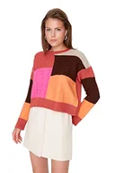 Bluzy damskie - Trendyol Damska bluza z okrągłym dekoltem z blokami kolorów, pomarańczowa, L, pomarańczowy - miniaturka - grafika 1