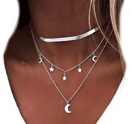 Naszyjniki - Naszyjnik choker Srebrny celebrytka boho księżyc Damski Modny retro - miniaturka - grafika 1