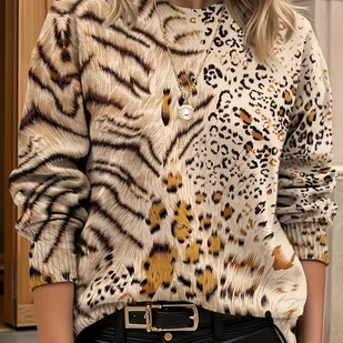 TEMU Damski Sweter w Lamparcie Wzory - Beżowy Brązowy Czarny Biały Wzór Zwierzęcy Lekki Długi Rękaw Kurtka w Stylu Blazera lub Sweter Płaszcz, Casual - Swetry damskie - miniaturka - grafika 1