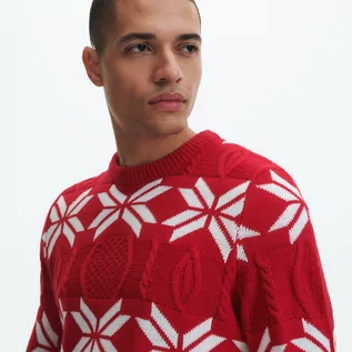 Swetry męskie - Reserved - Sweter z motywem świątecznym - Czerwony - grafika 1
