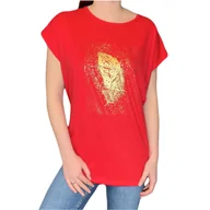 Koszulki i topy damskie - T-shirt damski czerwony złote pióro duże rozmiary 4XL - miniaturka - grafika 1