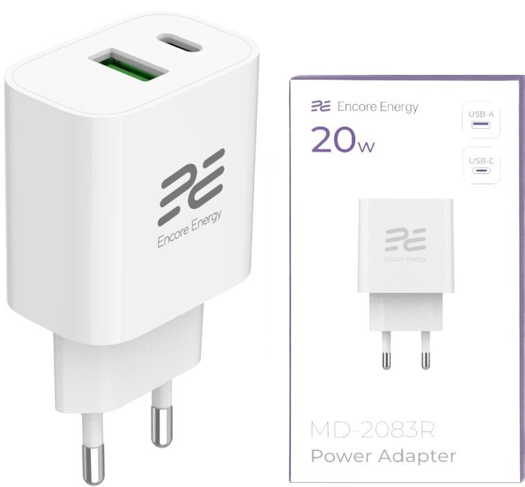 Nowa ładowarka sieciowa Encore Energy PD 3.0 Quick Charge 4.0 USB-A USB-C 20W adapter MD-2083R