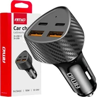 Ładowarki samochodowe - Ładowarka samochodowa 50W 2x USB-A + 2x USB-C AMIO-04284 - miniaturka - grafika 1