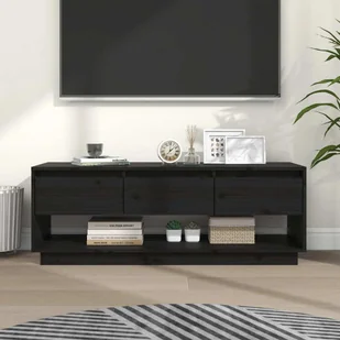 Szafka pod TV czarna 110,5x34x40 cm lite drewno sosnowe - Szafki RTV - miniaturka - grafika 1