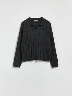 Reserved - Sweter polo z wełną - ciemnoszary - Swetry damskie - miniaturka - grafika 1