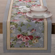 Obrusy i serwetki - Bieżnik obrus dekoracyjny gobelin 40x100 Eurofirany popielaty czerwony ogrodowe kwiaty - miniaturka - grafika 1