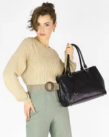 Torebki damskie - Torebka skórzana dwukomorowa - MARCO MAZZINI czarny - miniaturka - grafika 1