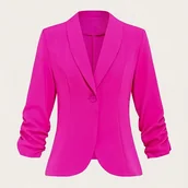 Marynarki i żakiety damskie - TEMU Kurtka damska w jasnoróżowym kolorze - luźny krój, długi rękaw, pranie maszynowe, jednokolorowa, profesjonalna odzież biurowa z strukturalnymi - miniaturka - grafika 1