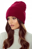 Czapki damskie - Ciepła Klasyczna Wywijana Czapka Zimowa Na Zimę Unisex Podwójna Bordowa - miniaturka - grafika 1