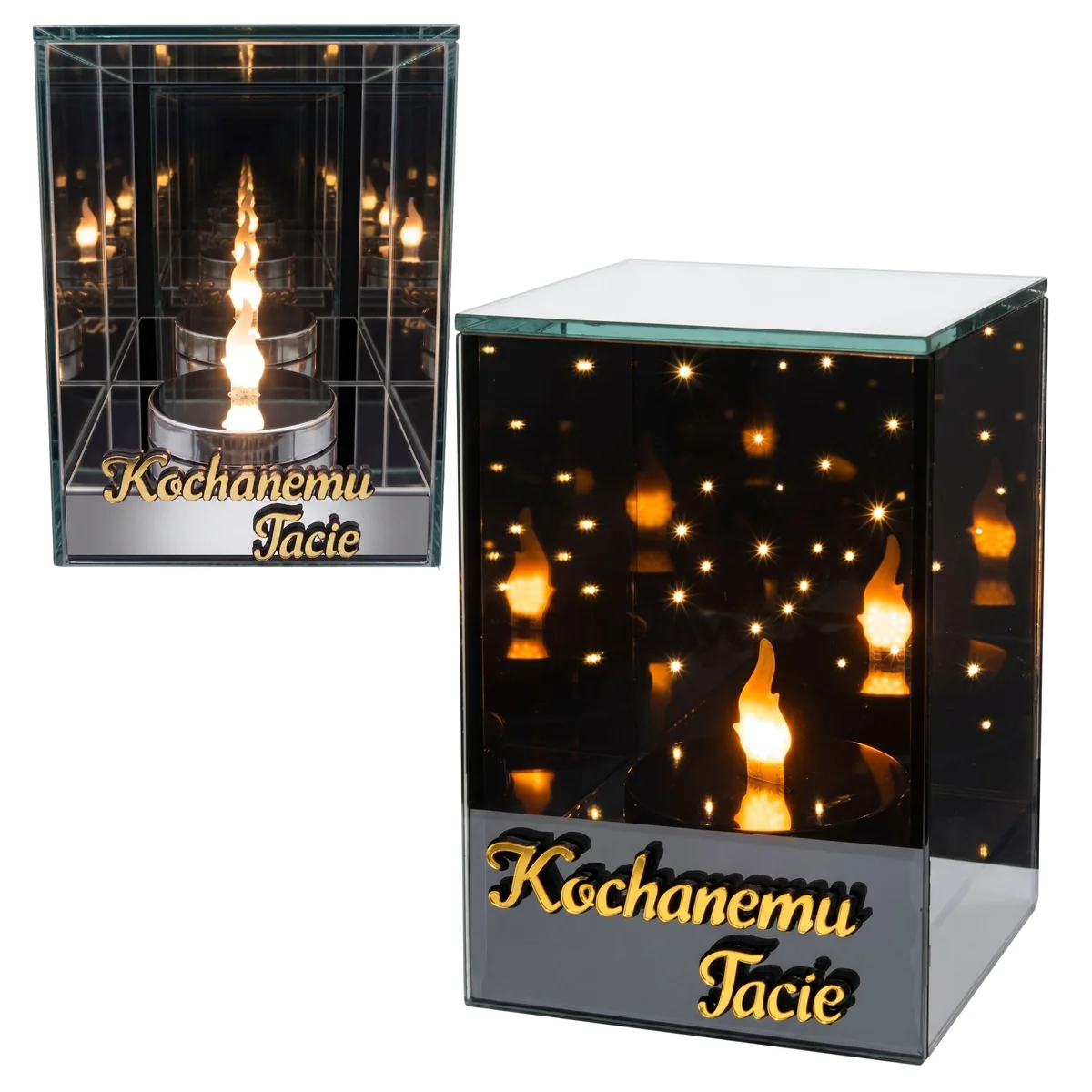 Znicz Lustrzany Lampion 3D z Grawerem Elegancki Ciepłe Światło Dzień Taty