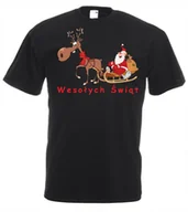 Koszulki męskie - KOSZULKA CZARNA ŚWIĄTECZNA MIKOŁAJA RENIFER L - miniaturka - grafika 1