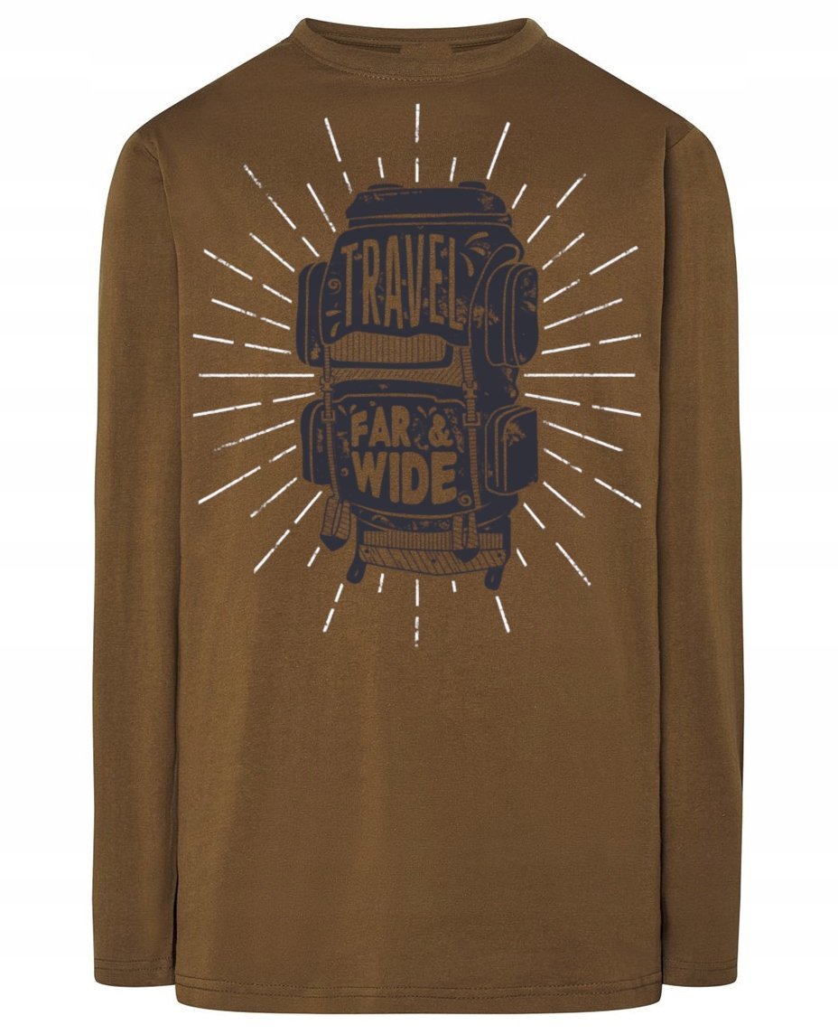 Longsleeve męski nadruk Podróż Travel Plecak r.L