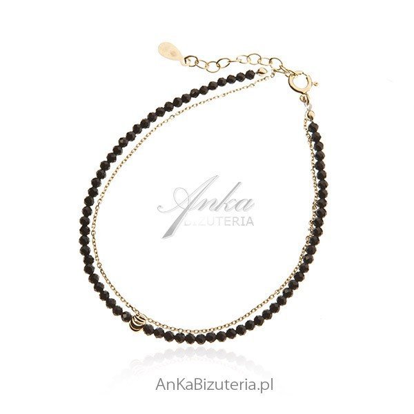 ankabizuteria.pl Bransoletka srebrna z czarnych onyksów pozłacana