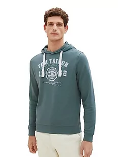 TOM TAILOR Męska bluza z kapturem basic z nadrukiem logo, 19643-zielony pył, XL - Bluzy męskie - miniaturka - grafika 1
