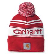 Czapki damskie - Czapka zimowa z pomponem Carhartt Knit Pom-Pom Cuffed Logo Beanie Red Winter White Marl - miniaturka - grafika 1
