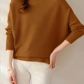 Swetry damskie - TEMU Elegancki Sweter z Rękawami Nietoperz dla Kobiet, Casualowy i Stylowy Jednokolorowy Top na Jesień i Zimę. Luźny Sweter z Rękawami Nietoperz dla - miniaturka - grafika 1