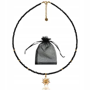 Czarny Turmalin Naszyjnik Choker z Kamieni i Pozłacanego Srebra Słońce 45cm - Naszyjniki - miniaturka - grafika 1