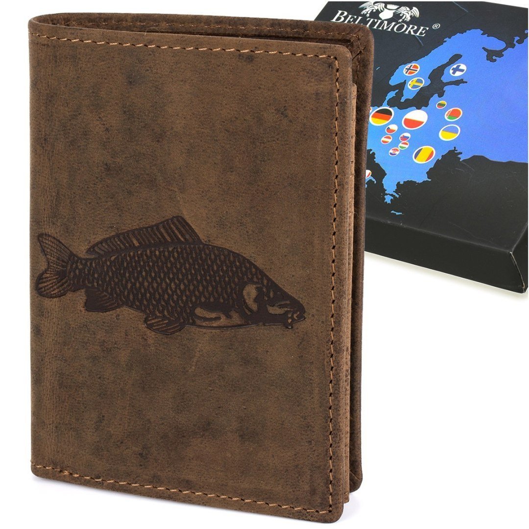 Portfel skórzany męski brązowy nubuk skóra RFiD Ryba Beltimore R91 brązowy, beżowy