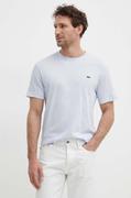 Koszulki męskie - Lacoste t-shirt bawełniany kolor niebieski gładki - miniaturka - grafika 1