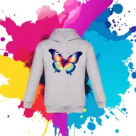 Bluzy dla dziewczynek - Bluza dziecięca typu kangurka z kapturem w kolorze jasnoszarym z nadrukiem motylek 12 lat - miniaturka - grafika 1