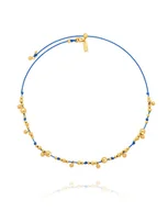 Naszyjniki - Naszyjnik na niebieskim sznureczku z pozłacanymi kuleczkami - miniaturka - grafika 1