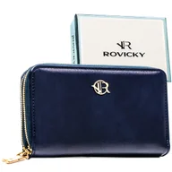 Portfele - Portfel damski na karty ROVICKY elegancki typu piórnik na suwak ochrona RFID pojemny granatowy - miniaturka - grafika 1