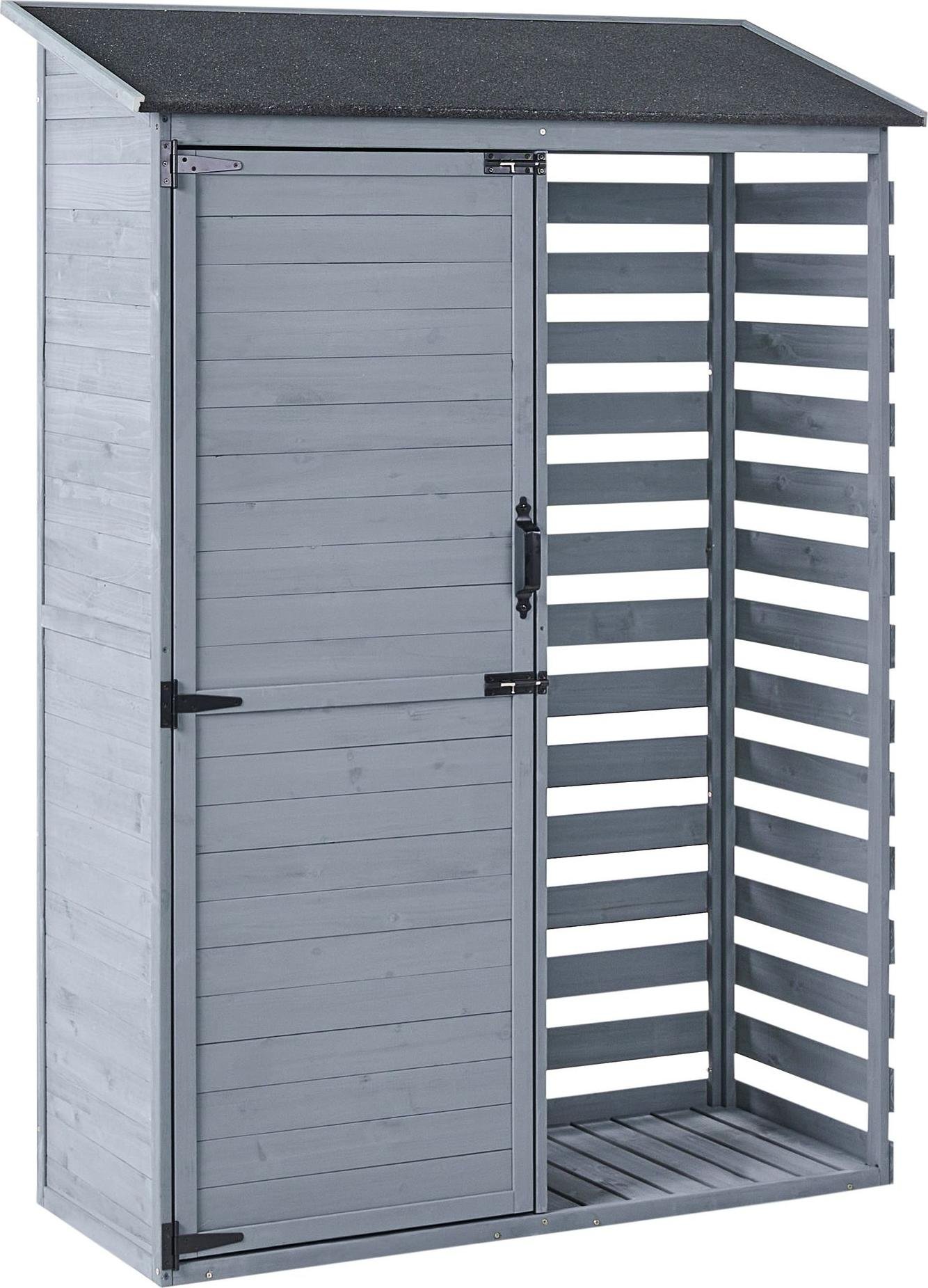 BELIANI Ogrodowy domek narzędziowy szary drewno jodłowe asfaltowy dach z półkami i drzwiami zamykanymi na zasuwkę