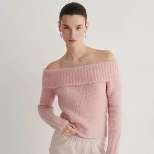 Reserved - Sweter z alpaką - Różowy - Swetry damskie - miniaturka - grafika 1