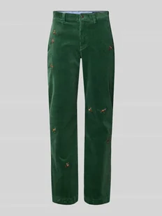 Spodnie sztruksowe o kroju regular fit z wyhaftowanymi detalami - Spodnie męskie - miniaturka - grafika 1