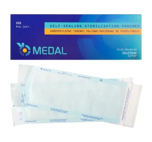 Medal samoprzylepne torebki do sterylizacji 90x230mm 200 sztuk - Kosmetyczne akcesoria jednorazowe Medal samoprzylepne torebki do sterylizacji 90x230mm 200 sztuk - Kosmetyczne akcesoria jednorazowe - miniaturka - grafika 1