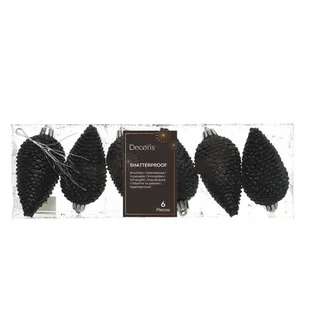 Zawieszka plastikowa szyszka 8 x 4,5 cm 6 sztuk czarny - Ozdoby bożonarodzeniowe - miniaturka - grafika 1