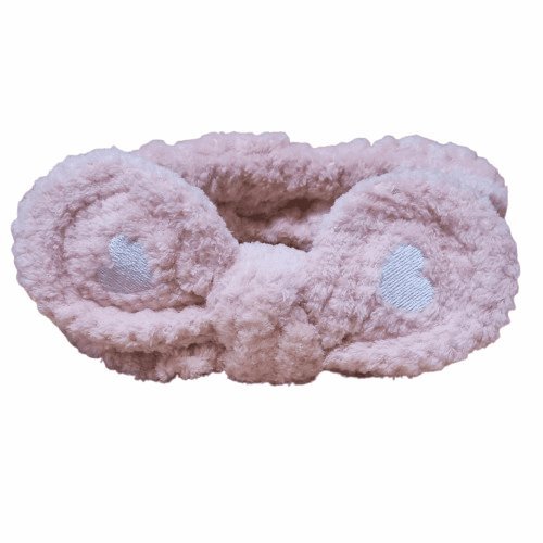 Opaska kosmetyczna miękka frotte kokarda z serduszkami różowa