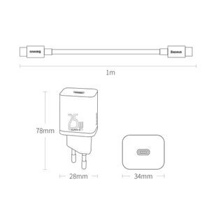 Baseus Super Si szybka ładowarka sieciowa Quick Charge 3.0 Power Delivery 25W 3A + Kabel USB Typ C - USB Typ C 3A 1m czarny (TZCCSUP-L01) - Kable USB - miniaturka - grafika 18