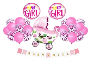 Balony Witaj W Domu Baby Girl Dziewczynka Gotowy Zestaw balonów Roczek różowe Hel - Baby shower i roczek - miniaturka - grafika 1