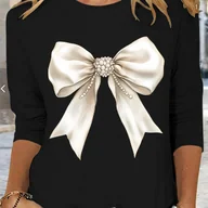 Bluzki damskie - TEMU Damska modna koszulka z długim rękawem, z nadrukiem i okrągłym dekoltem, idealna na co dzień jesienią i zimą. - miniaturka - grafika 1