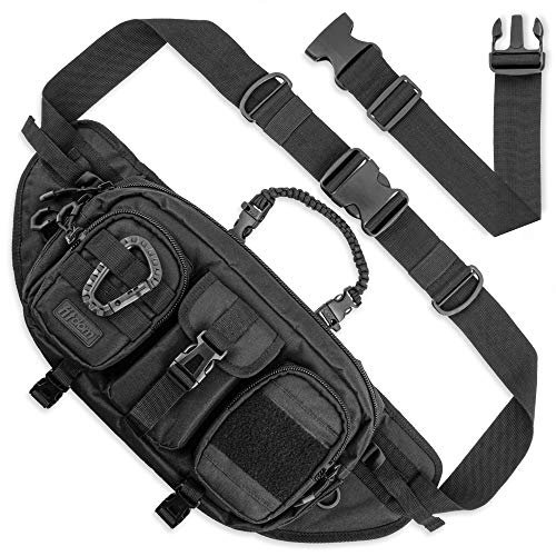 Fitdom Duża nerka inspirowana taktycznym dla mężczyzn. Idealne akcesoria Techwear Torba EDC dla mężczyzn. Wielofunkcyjny pas biodrowy, Czarny, Large, Duże 5 kieszeni