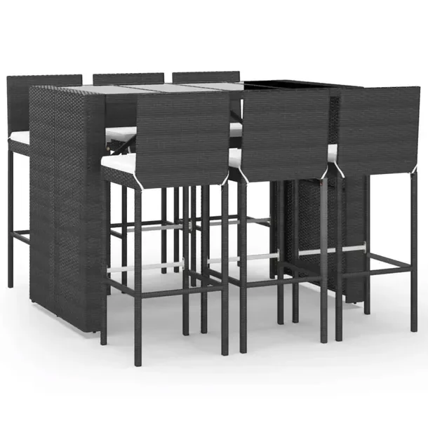 Zestaw mebli barowych czarny rattan PE z poduszkami kremowymi 145x80x110 cm