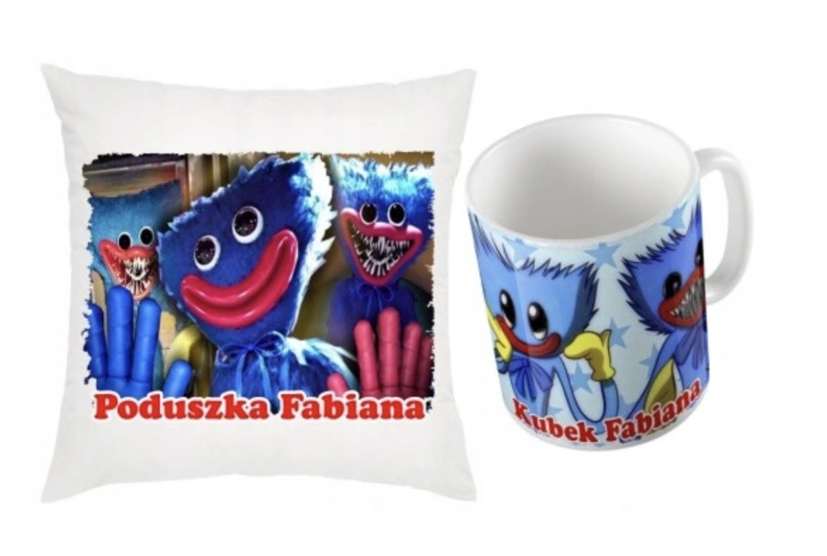 ZESTAW PODUSZKA + KUBEK Prezent HUGGY WUGGY BAJKA + IMIĘ 38