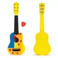 Zabawki interaktywne dla dzieci - Gitara dla dzieci drewniana metalowe struny kostka- żółta ECOTOYS - miniaturka - grafika 1